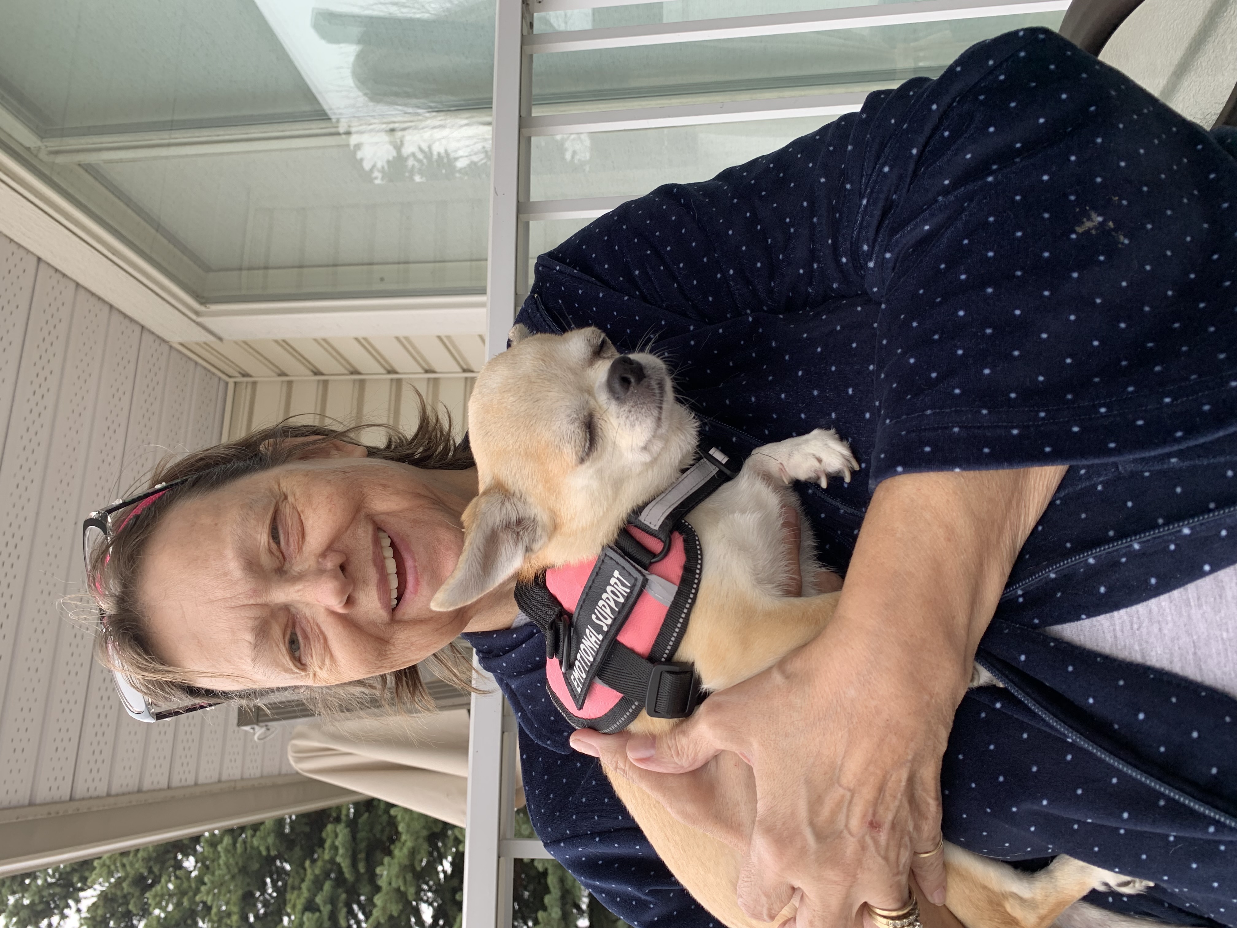 Lynn Cheney with her emotional support dog